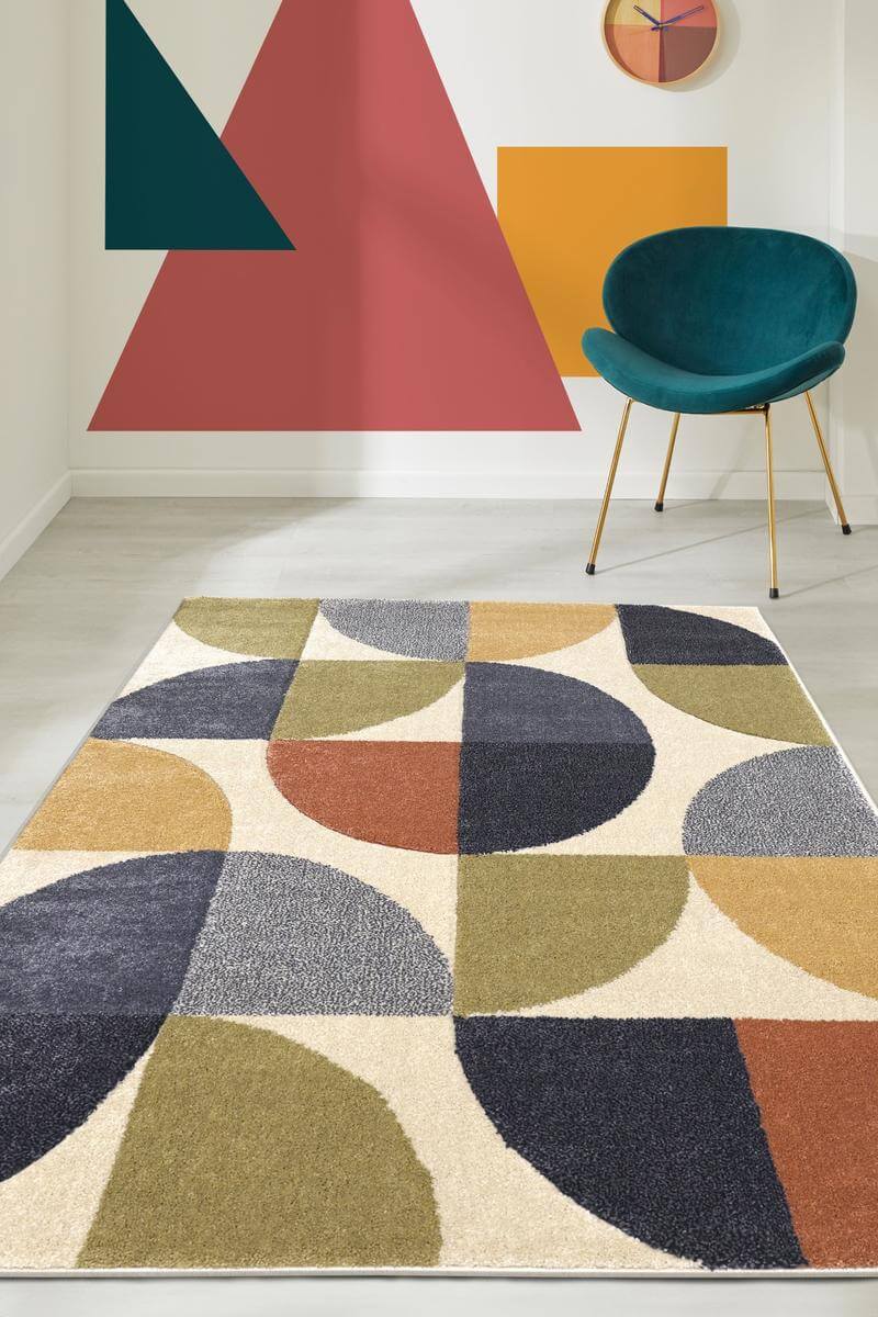 Newport Geometric Rug – Bold Multicolour Design - Bargainia.com - 