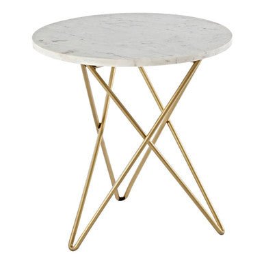Nirav White Marble With Gold Geometric Legs Side Table - Bargainia.com - 5018705401058