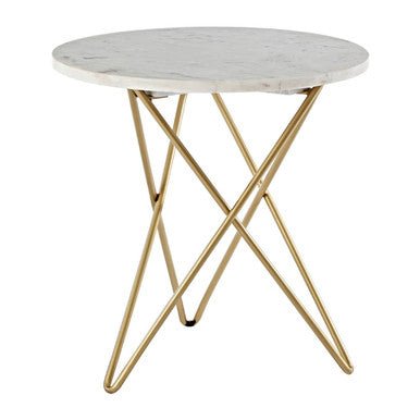 Nirav White Marble With Gold Geometric Legs Side Table - Bargainia.com - 5018705401058