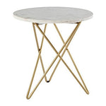 Nirav White Marble With Gold Geometric Legs Side Table - Bargainia.com - 5018705401058