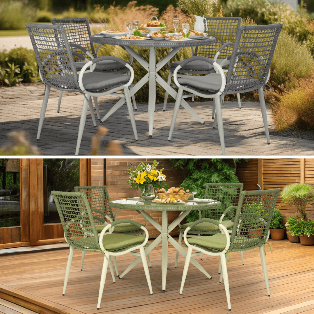 Nissi Outdoor 5-Piece Rattan Dining Set - Grey or Green Clearance