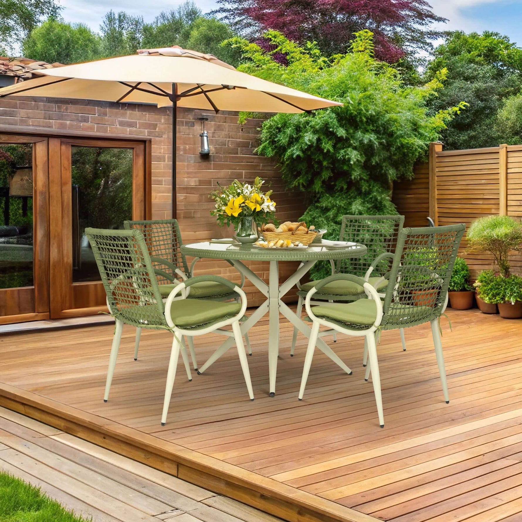 Nissi Outdoor 5 - Piece Rattan Dining Set - Grey or Green - Bargainia.com - 