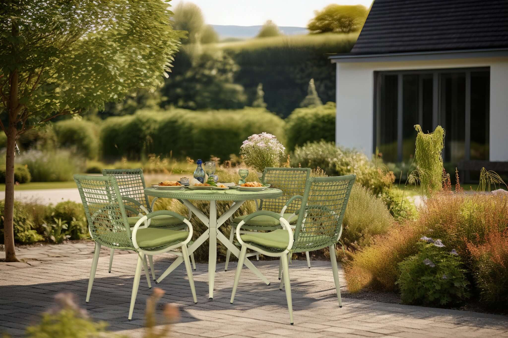 Nissi Outdoor 5-Piece Rattan Dining Set - Grey or Green Clearance