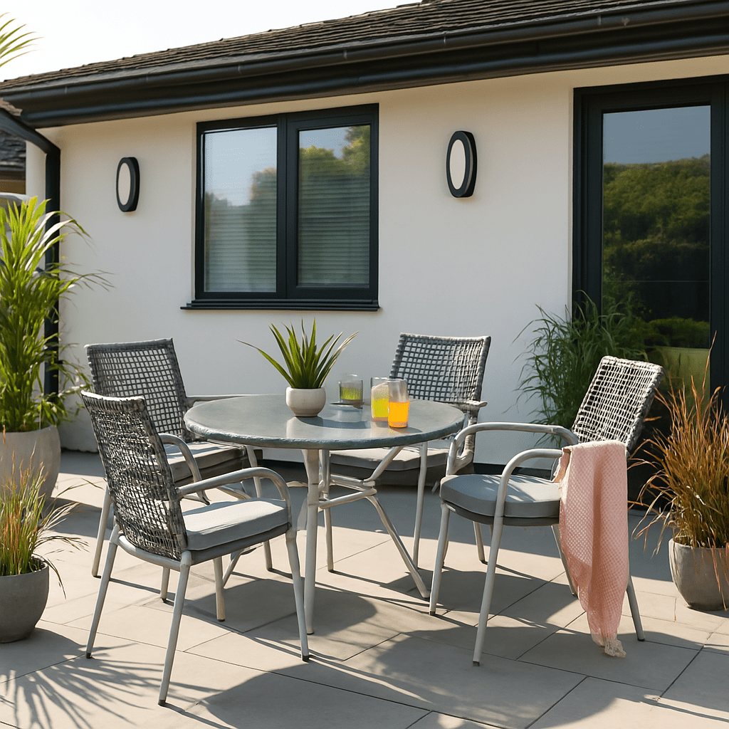 Nissi Outdoor 5 - Piece Rattan Dining Set - Grey or Green - Bargainia.com - 