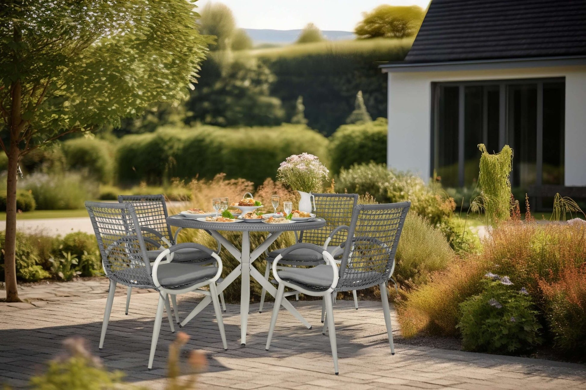 Nissi Outdoor 5-Piece Rattan Dining Set - Grey or Green Clearance