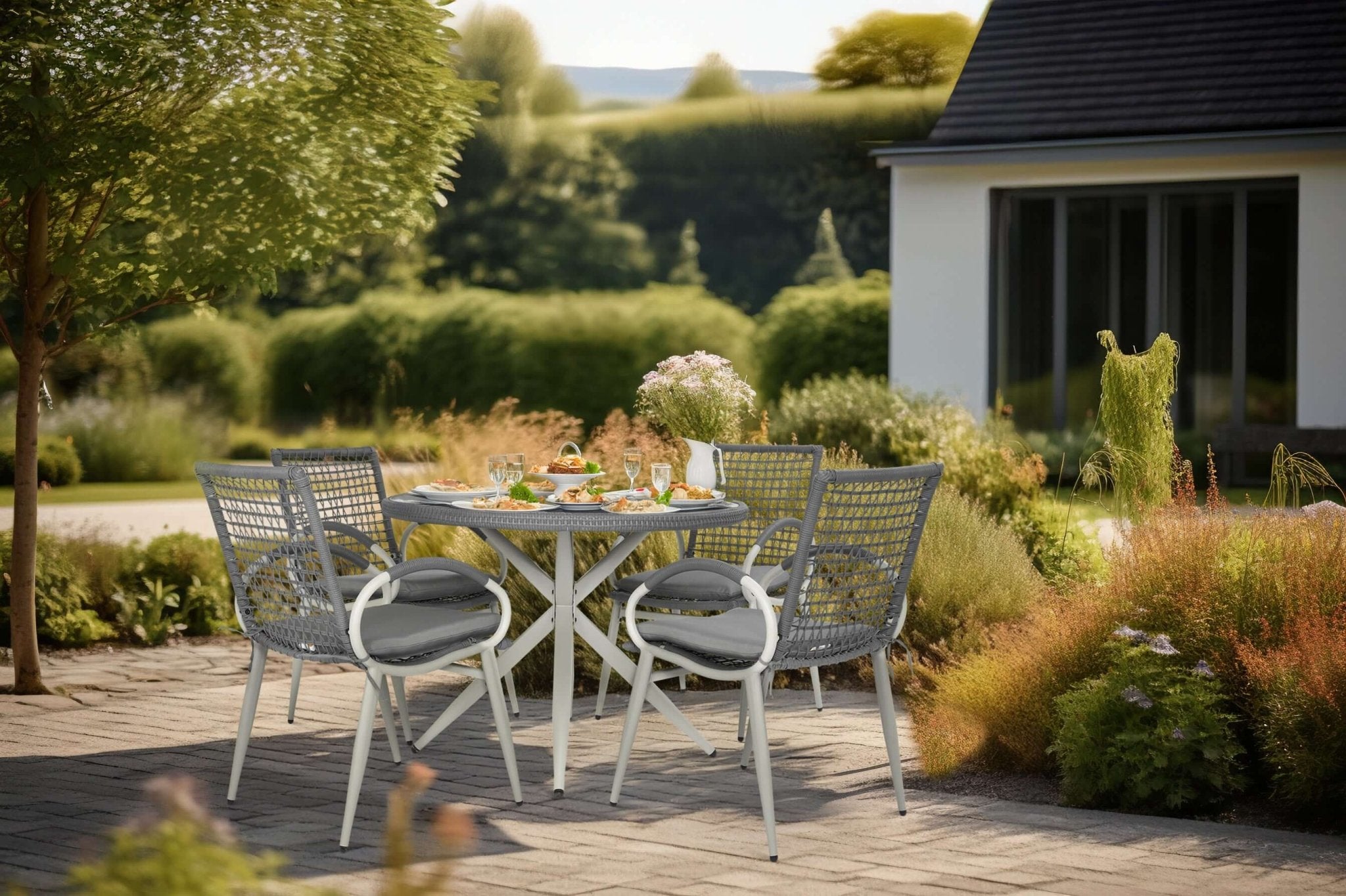 Nissi Outdoor 5-Piece Rattan Dining Set - Grey or Green Clearance