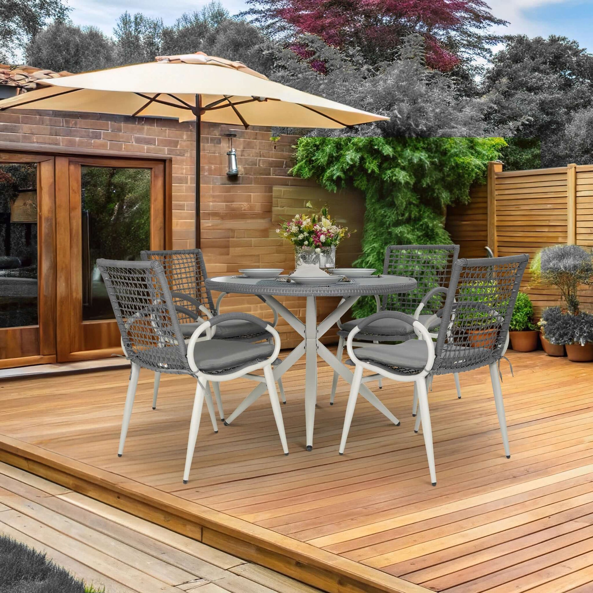 Nissi Outdoor 5-Piece Rattan Dining Set - Grey or Green Clearance