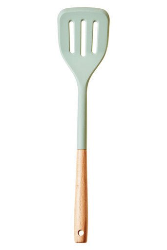 Nova Sage Green Silicone Slotted Turner With Wood Handle - Bargainia.com - 5063227013975