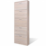 Oak Look Wooden Shoe Cabinet with 5 Compartments - Bargainia.com - 