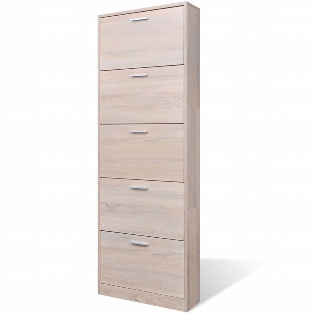 Oak Look Wooden Shoe Cabinet with 5 Compartments - Bargainia.com - 