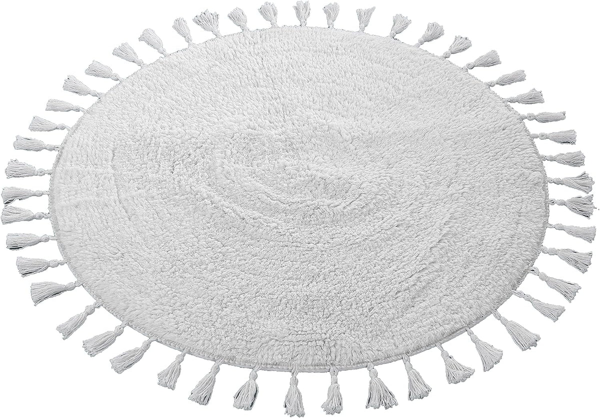 OLIVIA ROCCO Non Slip Round Tasselled Bath Mat 100% Cotton Absorbent Soft Plush Bathroom