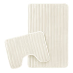 OLIVIA ROCCO 2 Piece Ribbed Bath Mat Set Cream Extra Soft Non Slip Super Absorbent Easy