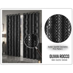 OLIVIA ROCCO Geometric Sparkle Blackout Curtains Black Thermal Insulated Eyelet Ring Top