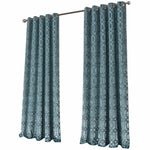 OLIVIA ROCCO Luxe Geo Velvet Eyelet Curtains Teal Thermal Insulated Soundproof Ready Made Hotel-Style Pair