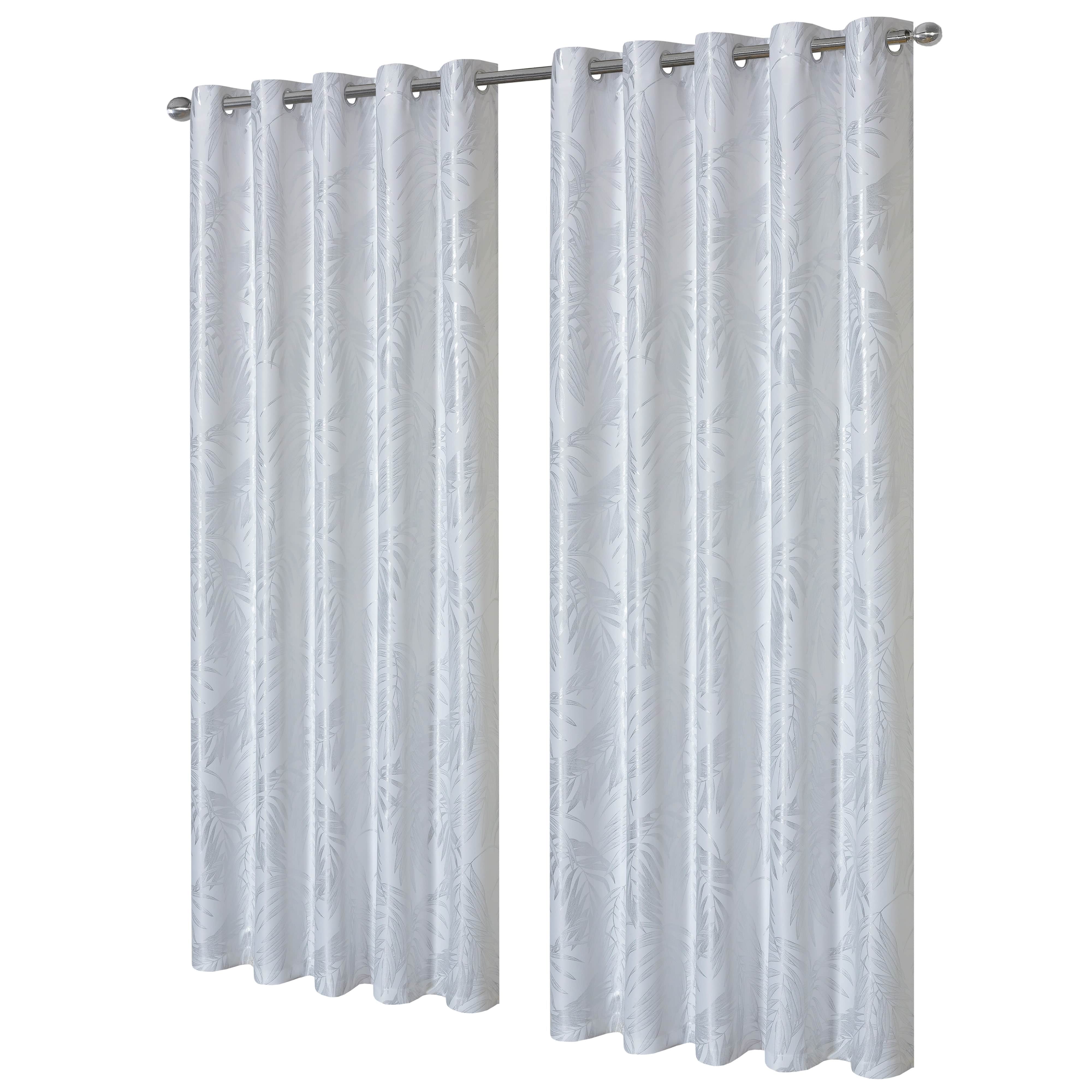 OLIVIA ROCCO Leaf White Sparkle Blackout Curtains Super Soft Fabric Thermal Insulated