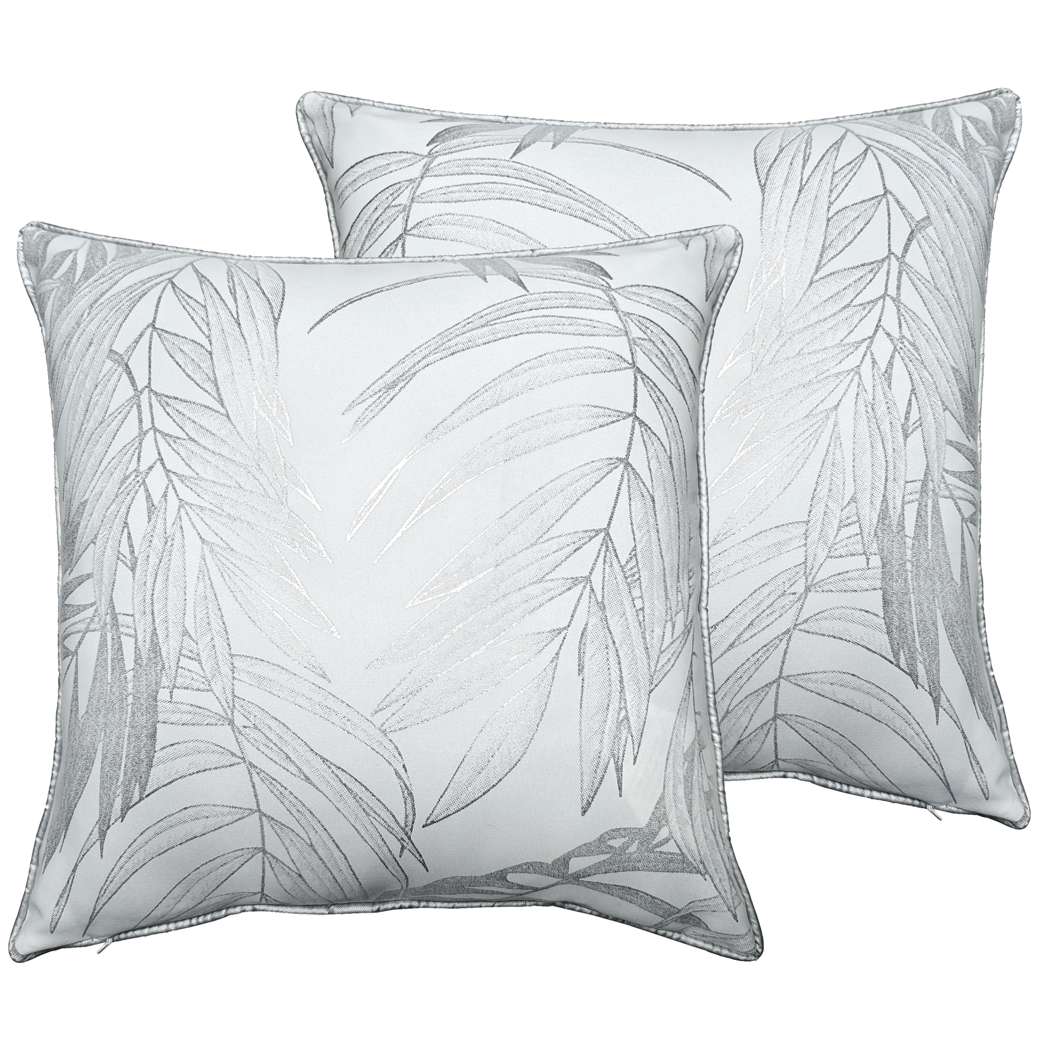 OLIVIA ROCCO Leaf Sparkle Set Of 2 Cushion Covers Leaf White Modern Decorative Throw