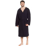 OLIVIA ROCCO Men's Hooded Waffle Cotton Bathrobe Black Super Absorbent Spa Robe Cosy Easy-Care Nightwear Set