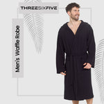 OLIVIA ROCCO Men's Hooded Waffle Cotton Bathrobe Black Super Absorbent Spa Robe Cosy Easy-Care Nightwear Set