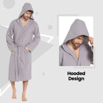 OLIVIA ROCCO Men's Hooded Waffle Cotton Bathrobe Grey 100% Cotton Super Absorbent Spa