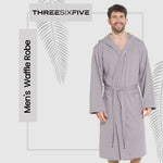 OLIVIA ROCCO Men's Hooded Waffle Cotton Bathrobe Grey 100% Cotton Super Absorbent Spa