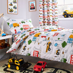 OLIVIA ROCCO Duvet Set Beep Beep Digger Trucks Theme Cotton Blend Matching Pillowcase