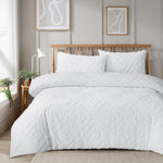 OLIVIA ROCCO Como Tufted Duvet Cover Set With Pillowcases Grey Natural White Easy Care