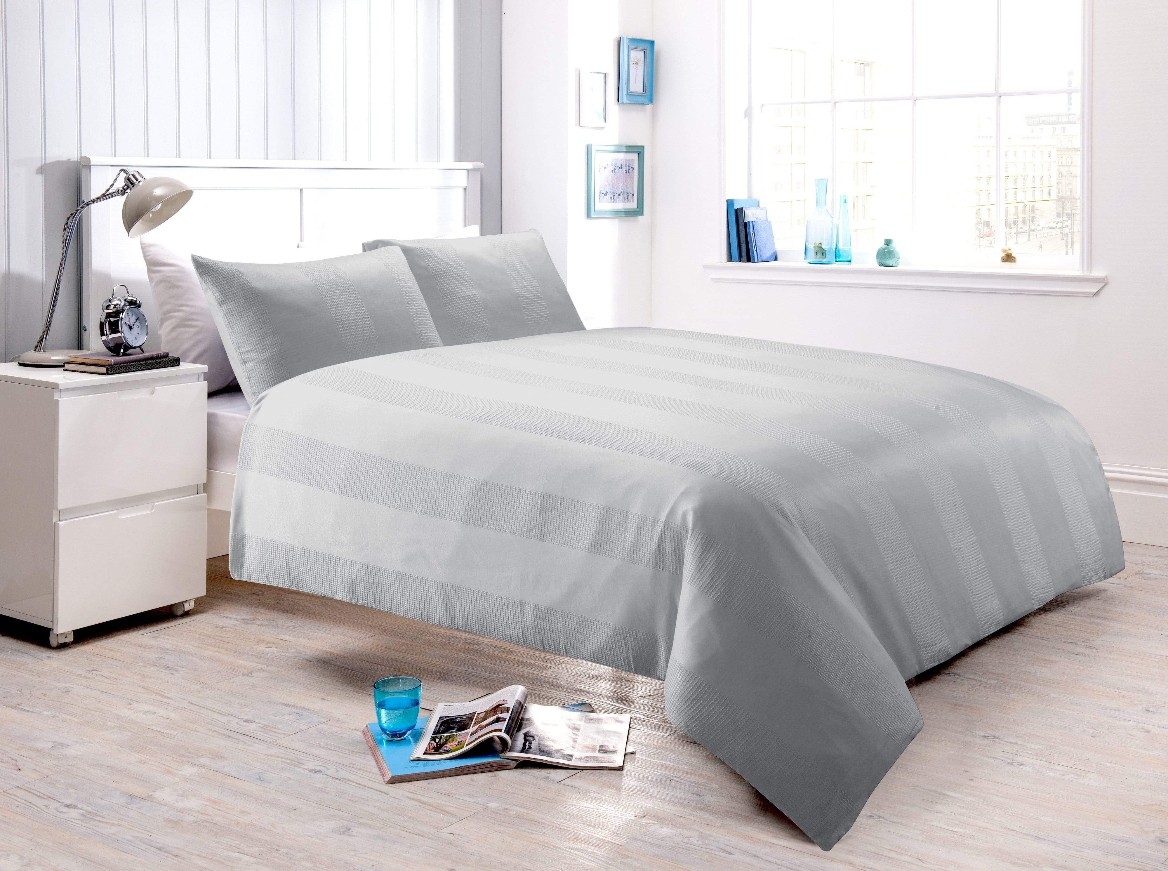 OLIVIA ROCCO Waffle Stripe Handwoven Jacquard Cotton Rich Duvet Cover Set Multiple Sizes