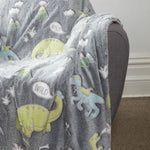 OLIVIA ROCCO Dinosaur Glow In The Dark Teddy Fleece Duvet Set With Bed Throw And Cushion