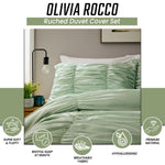 OLIVIA ROCCO Ruched Sage Green Microfibre Duvet Cover Set With Pillowcases Easy Care