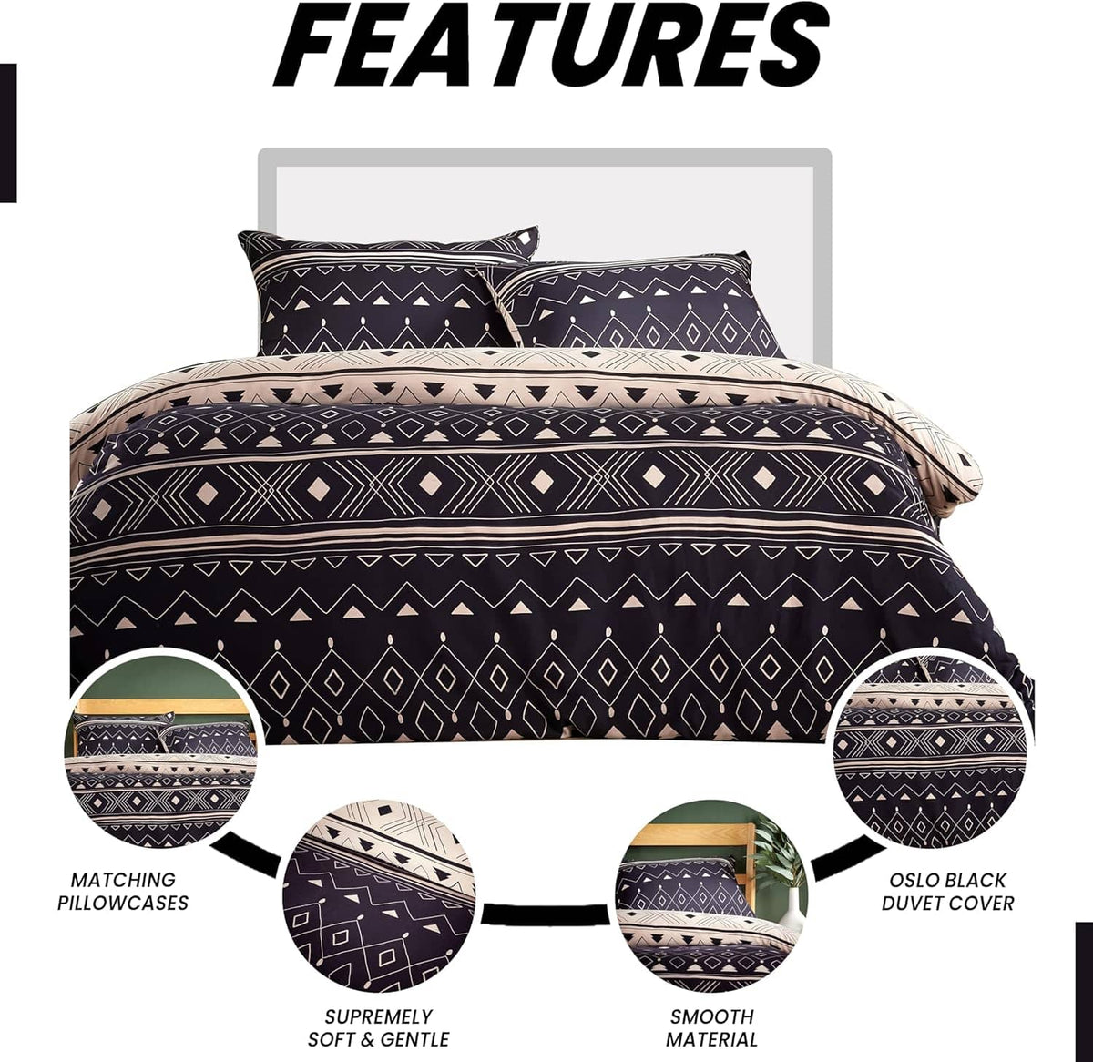 OLIVIA ROCCO Oslo Black Flannel Duvet Cover Set With Pillowcases Designed In England