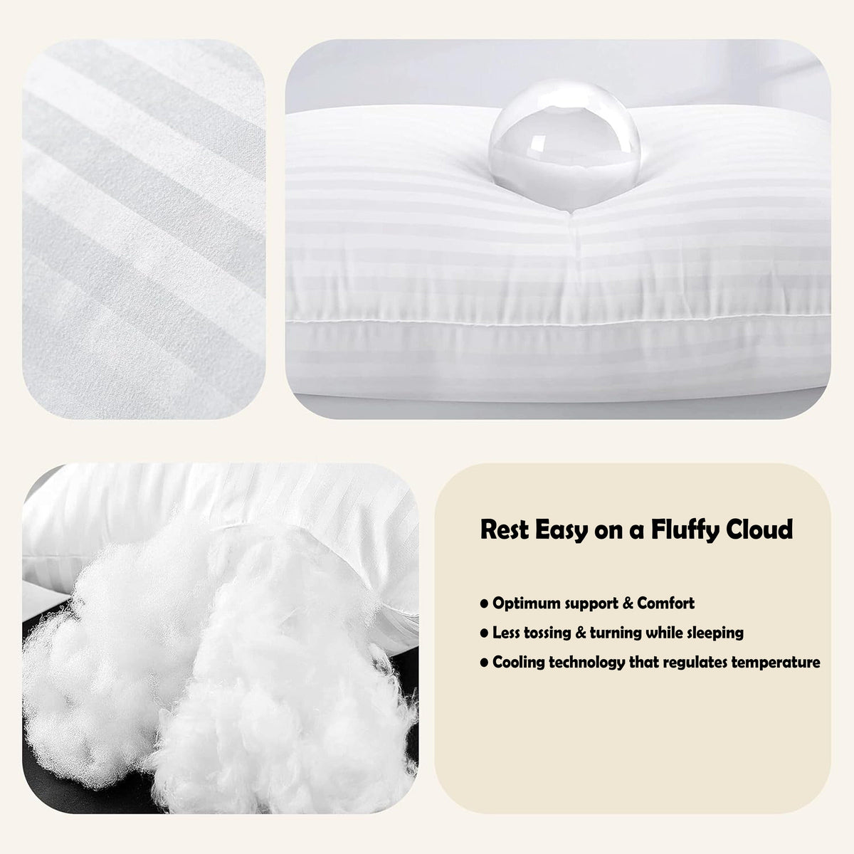 OLIVIA ROCCO 2 Pack Luxury Hotel Pillows Hypoallergenic Hollowfibre Soft Medium Support