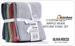 OLIVIA ROCCO 5 Pack Ultra Absorbent Waffle Kitchen Tea Towels Soft Cotton Assorted