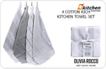 OLIVIA ROCCO Pack Of 4 Green Cotton Tea Towels 65x45 Cm High Absorbency Durable Super Soft Easy-Care Home Essential
