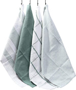 OLIVIA ROCCO Pack Of 4 Green Cotton Tea Towels 65x45 Cm High Absorbency Durable Super Soft Easy-Care Home Essential