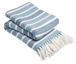 OLIVIA ROCCO Zara Striped Handwoven Pure Cotton Throw Blanket With Tassels Eco Friendly