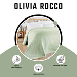 OLIVIA ROCCO Florian Checked Throw Blanket Sage Green 100% Cotton Bedspread For Sofas