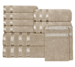 OLIVIA ROCCO Belmont Viscose Stripe Beige Towels 100% Cotton Hotel Quality Bath Towels