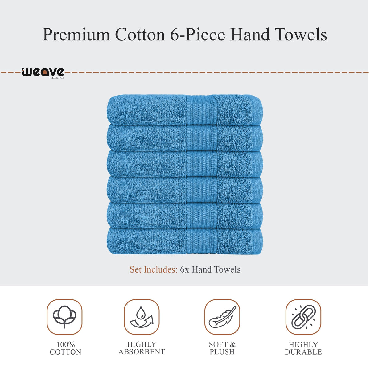 OLIVIA ROCCO Rhodes Towel Aqua 100% Cotton Hotel Quality Soft Super Absorbent Hand Towels