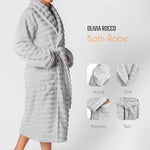 OLIVIA ROCCO Hydro Ribbed Ultra Soft 100% Cotton Hooded Bath Robe With Pockets And Belt