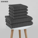 OLIVIA ROCCO Hydro Cotton Ribbed Towels Jumbo Bath Sheets 2 Pack Charcoal Highly