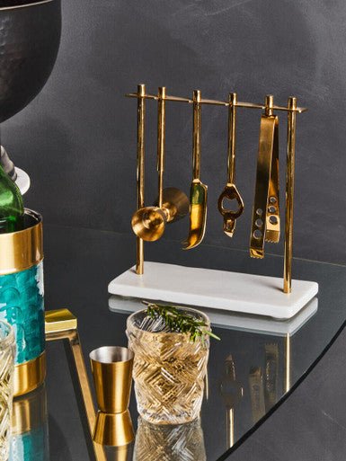 Omari Marble And Gold Finish Bar Tool Stand - Bargainia.com - 5018705980805