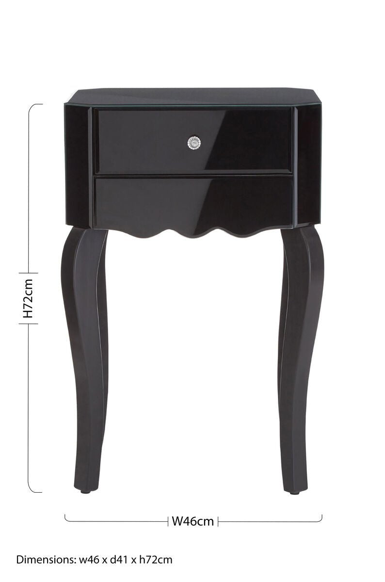 Orchid 1 Drawer Black Mirrored Glass Side Table - Bargainia.com - 5018705339764