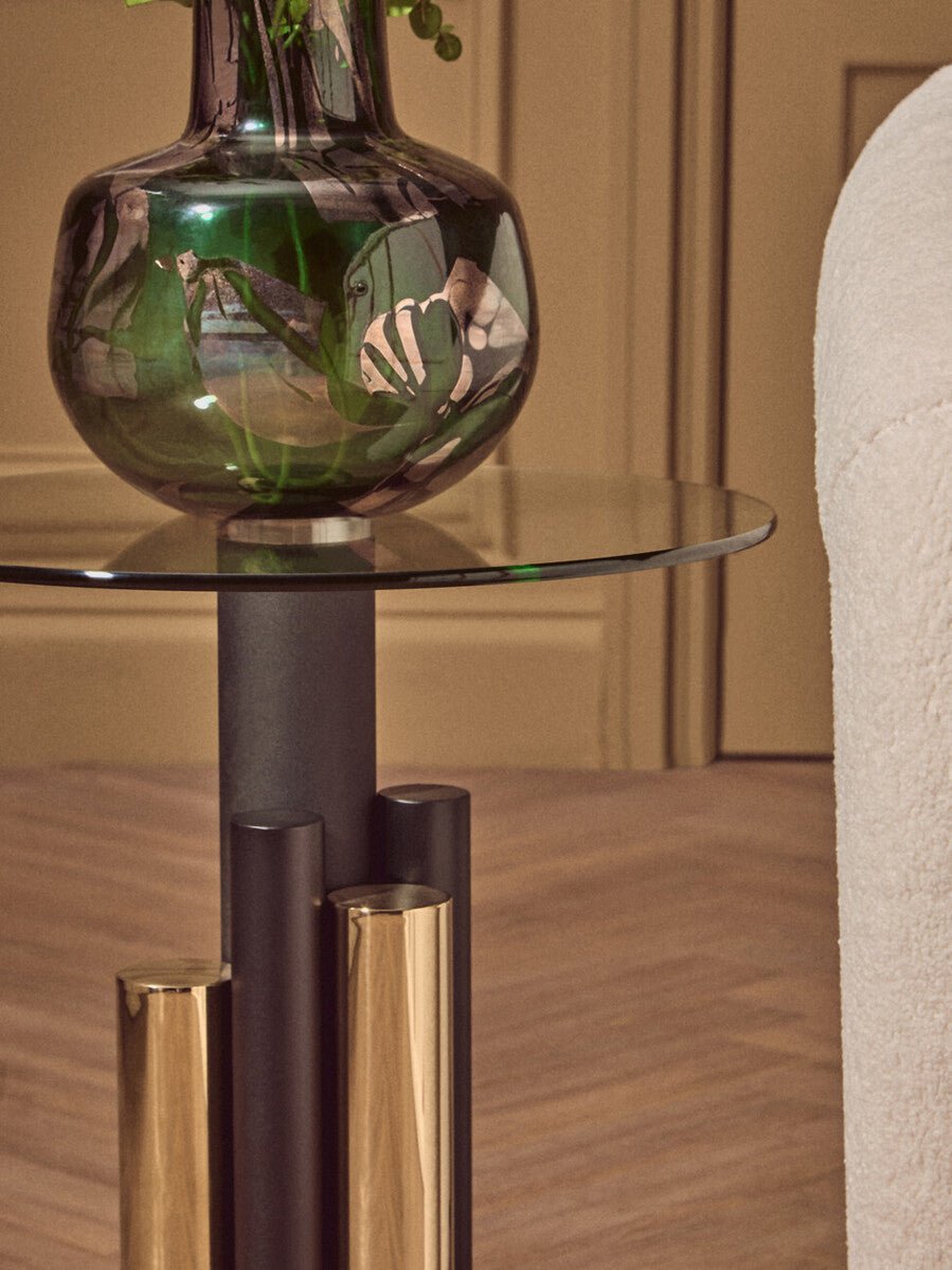 Oria Glass Gold And Black Base Side Table - Bargainia.com - 5018705972763