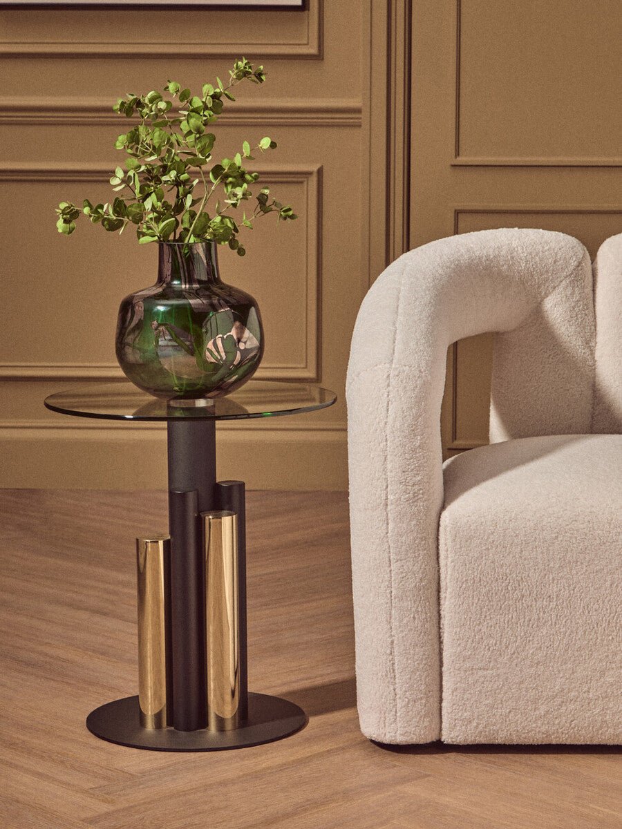 Oria Glass Gold And Black Base Side Table - Bargainia.com - 5018705972763