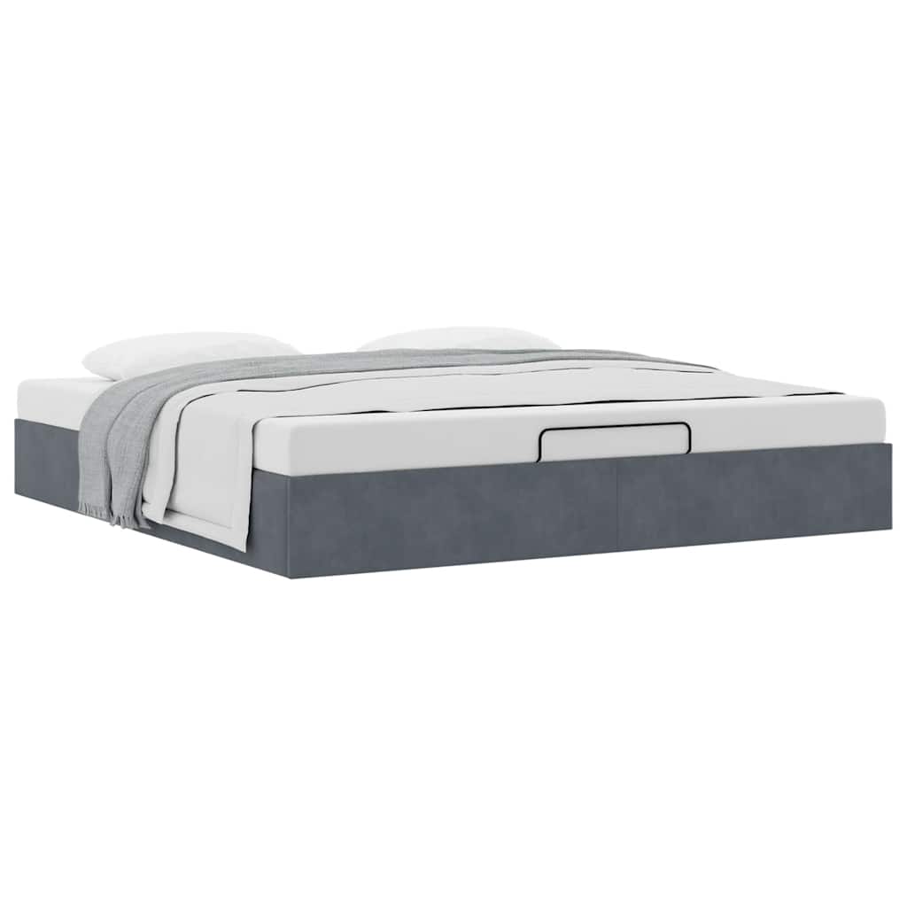 Ottoman Bed Frame No Mattress Dark Grey Super King Velvet - Bargainia.com - 