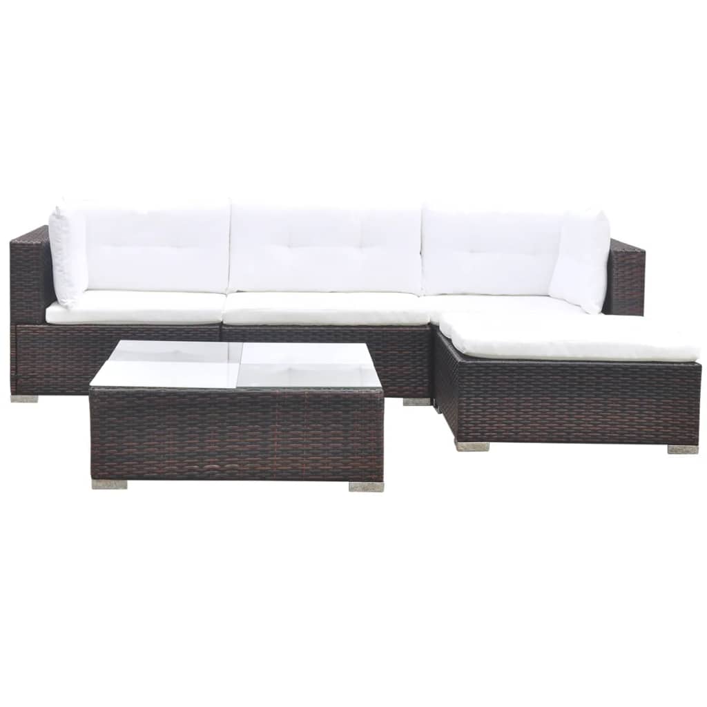Outdoor Patio 5 Piece Poly Rattan Garden Furniture Lounge Set Corner Sofa With Cushions - Bargainia.com - 8718475503446 - 42739