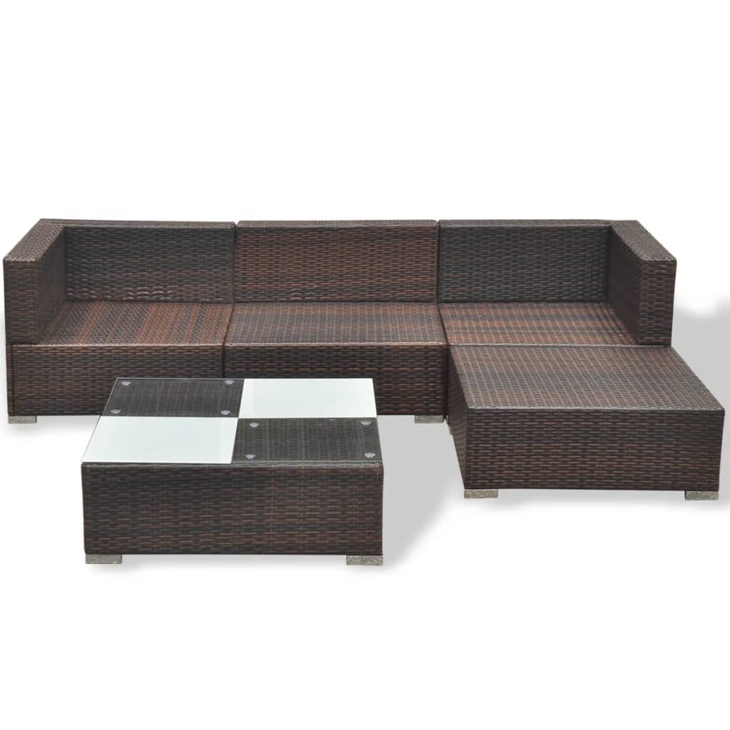 Outdoor Patio 5 Piece Poly Rattan Garden Furniture Lounge Set Corner Sofa With Cushions - Bargainia.com - 8718475503446 - 42739