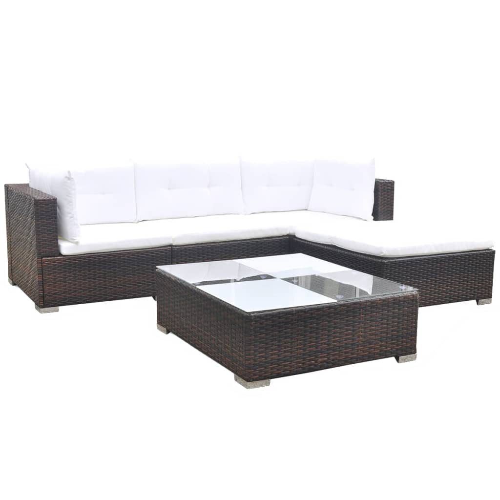 Outdoor Patio 5 Piece Poly Rattan Garden Furniture Lounge Set Corner Sofa With Cushions - Bargainia.com - 8718475503446 - 42739