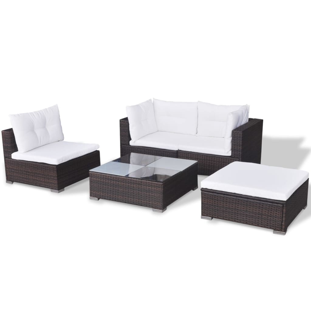 Outdoor Patio 5 Piece Poly Rattan Garden Furniture Lounge Set Corner Sofa With Cushions - Bargainia.com - 8718475503446 - 42739