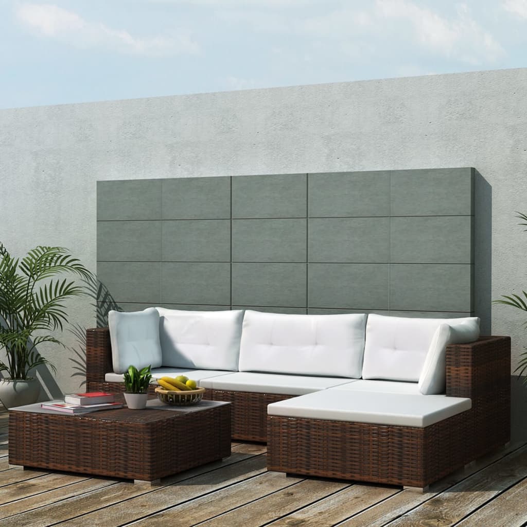 Outdoor Patio 5 Piece Poly Rattan Garden Furniture Lounge Set Corner Sofa With Cushions - Bargainia.com - 8718475503446 - 42739